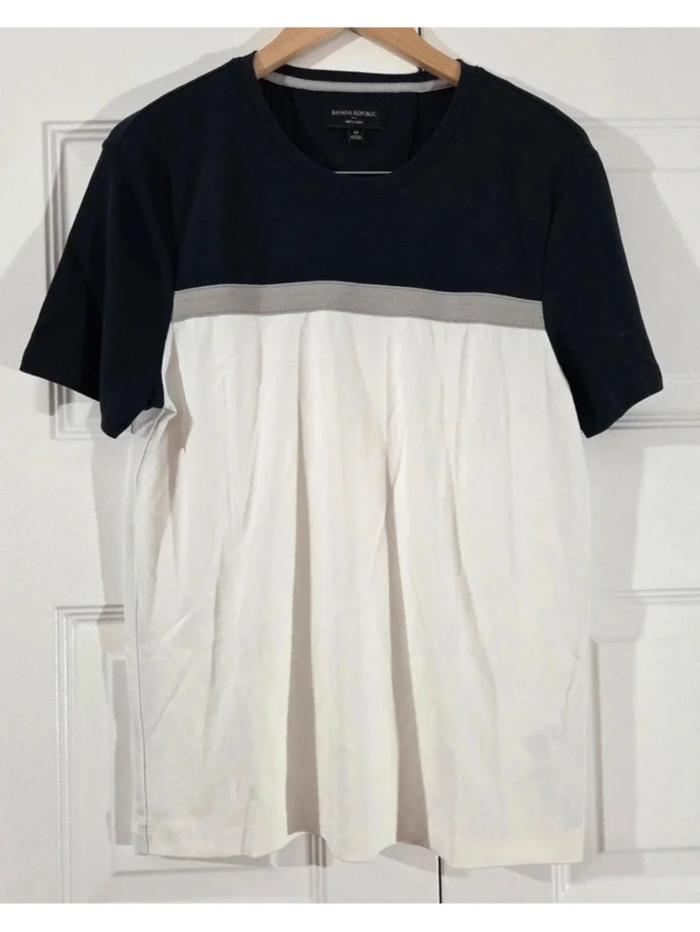 Banana Republic Mens Colorblock Crew Neck T-Shirt Navy White Cotton Size M #1564